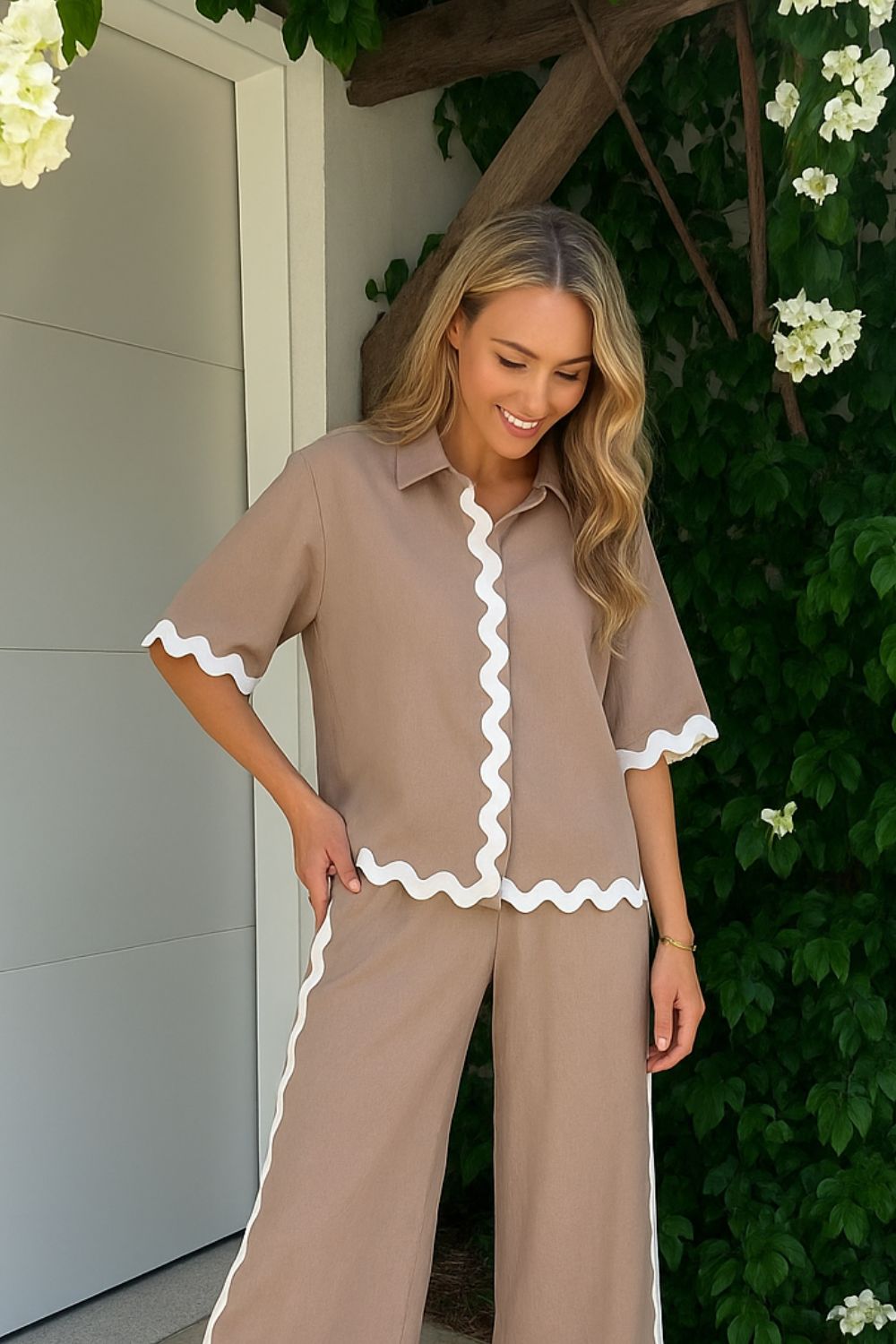 Taupe Ric Rac Trim Shirt